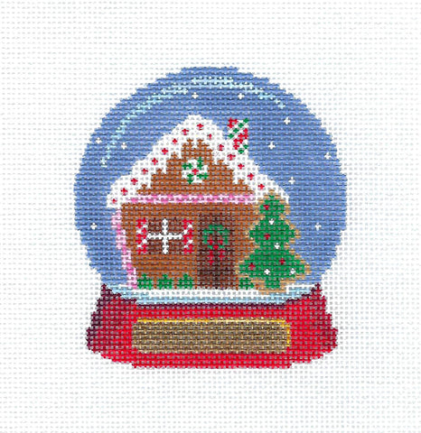 SNOW GLOBE Christmas ~ Gingerbread House Snow Globe handpainted Needlepoint Canvas Ornament by Susan Roberts