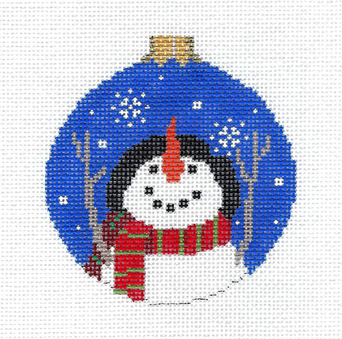 Happy Snowman Catching Snowflakes handpainted Needlepoint Ornament by Susan Roberts