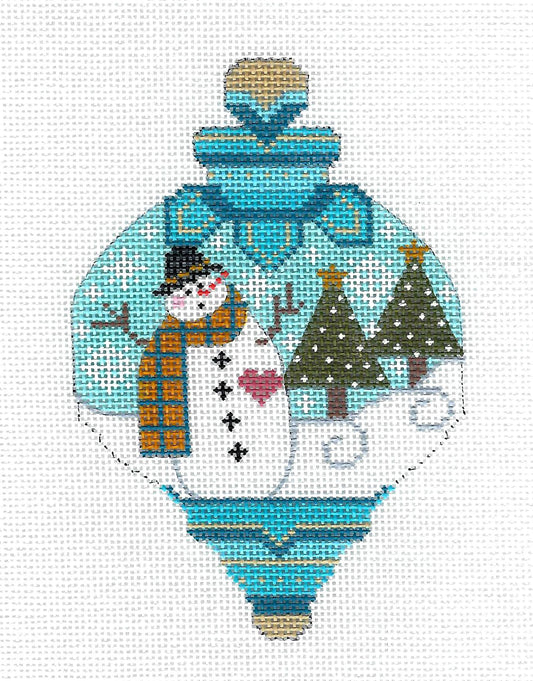 Ornament ~ Snowman with Heart & Trees Ornament on Handpainted Needlepoint Canvas by CH Designs