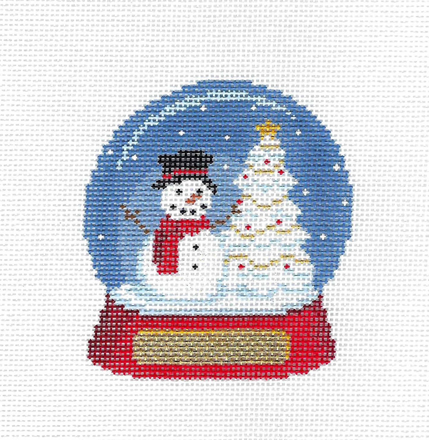 Snow Globe Christmas ~ Snowman and Tree SNOW GLOBE handpainted Needlepoint Canvas Ornament by Susan Roberts