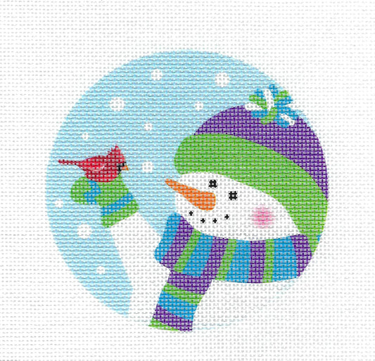 Snowman ~ Snowman with Cardinal 18 Mesh handpainted Needlepoint Canvas by Pepperberry