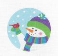 Snowman ~ Snowman with Cardinal 18 Mesh handpainted 4" Rd. Needlepoint Ornament Canvas by Pepperberry