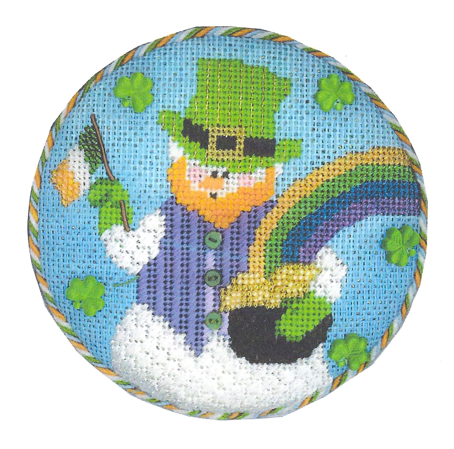 Round ~ March Irish Snowman on 18 Mesh handpainted Needlepoint Canvas & STITCH GUIDE  by Pepperberry