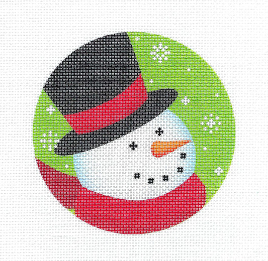 Round ~ Snowman in a Top Hat in Snowflakes  handpainted Needlepoint Ornament Canvas by Pepperberry