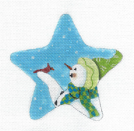 STAR ~ Snowman & Cardinal STAR Ornament handpainted Needlepoint Canvas by Ginny Diezel from CBK