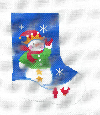 Mini Stocking ~ Snowman in a Hat with Cardinals handpainted Needlepoint Ornament by LEE