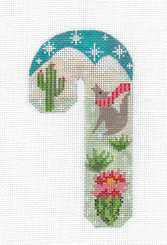 Candy Cane ~ Southwest Cactus Desert Medium Candy Cane handpainted Needlepoint Canvas CH Design from Danji