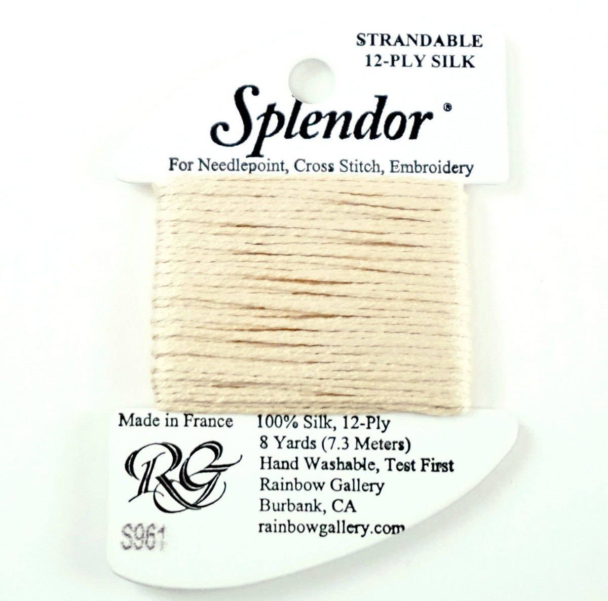 SPLENDOR SILK  #S961 "Cream" Needlepoint Stitching Fiber Thread by Rainbow Gallery