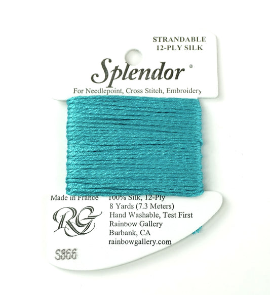 SPLENDOR SILK  #S866 "Aqua" Needlepoint Stitching Thread by Rainbow Gallery