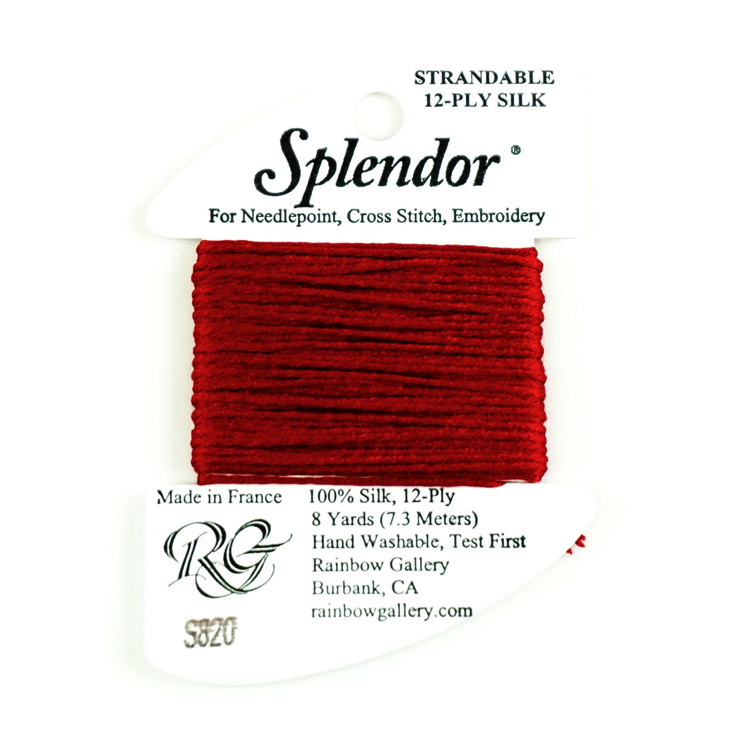 SPLENDOR SILK  #S 820 "Ruby Red" Needlepoint Stitching Thread by Rainbow Gallery