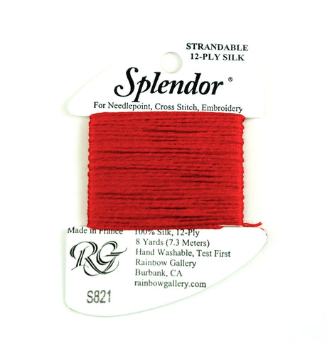 SPLENDOR SILK  #S 821 "Medium Red" Needlepoint Stitching Thread by Rainbow Gallery