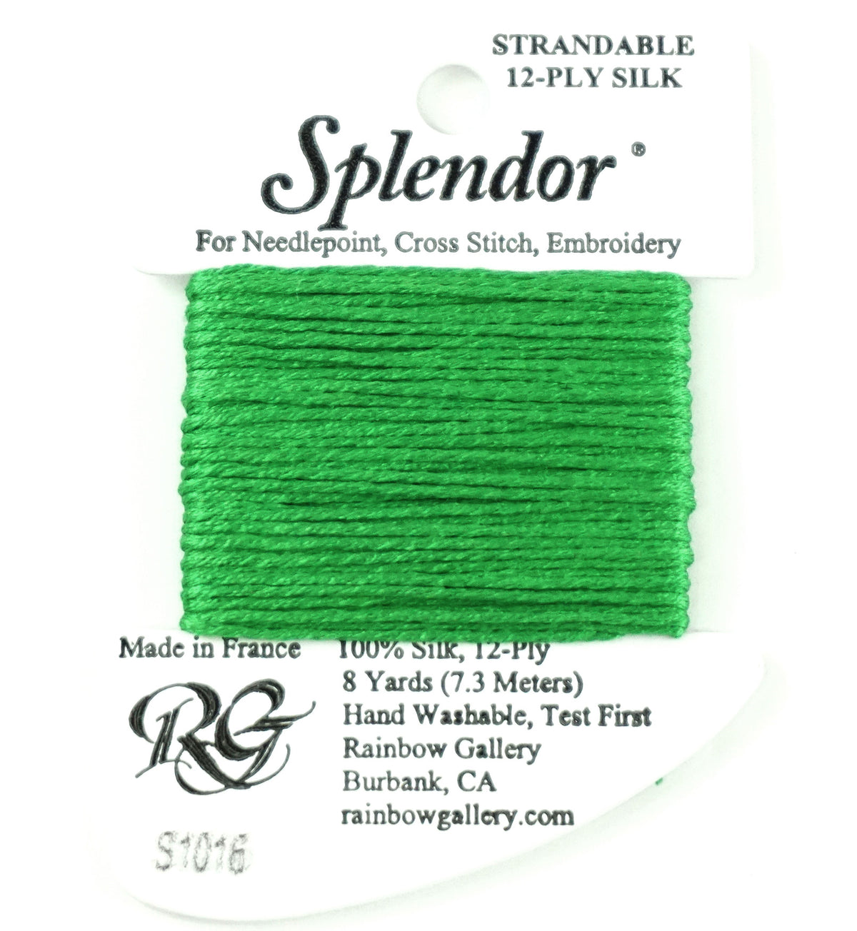 SPLENDOR SILK  #S1016  "Medium Christmas Green" Needlepoint Stitching Thread by Rainbow Gallery
