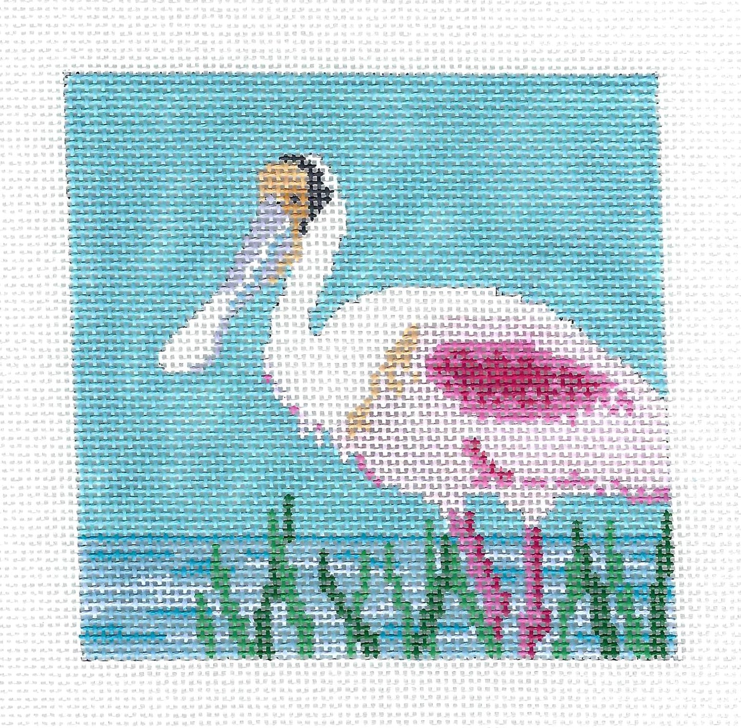 Coaster ~ Roseate Spoonbill  4" Sq. handpainted Needlepoint Coaster or Ornament by Susan Roberts