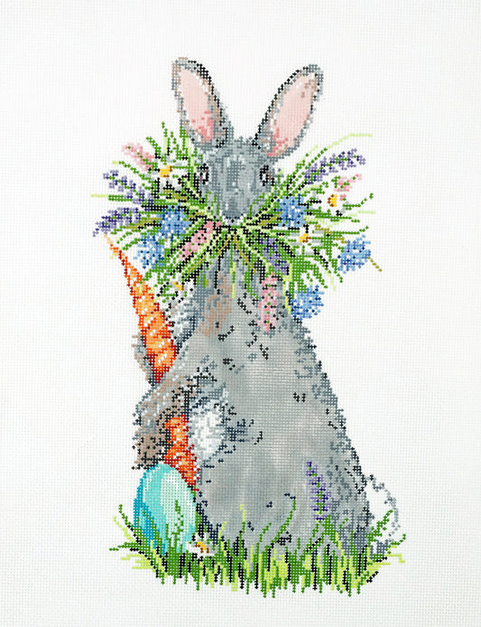 Spring Harvest Bunny 12.75" Tall handpainted 14 Mesh LG. Needlepoint Canvas by Sandra Gilmore