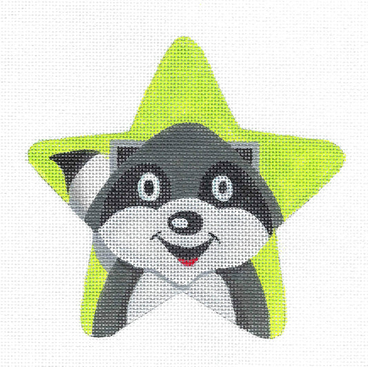 Animal STAR ~ RACCOON Star handpainted Needlepoint Canvas by Raymond Crawford