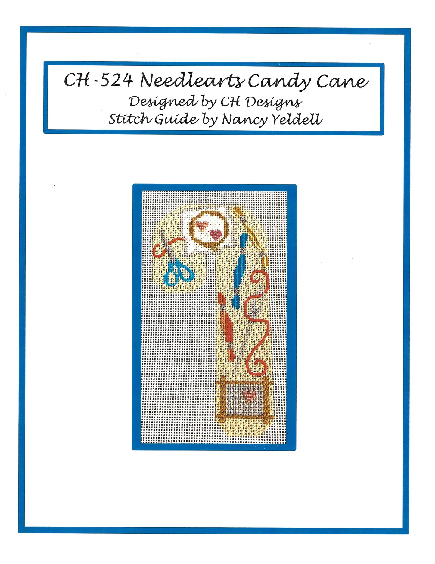 Candy Cane ~ Stitcher's Needlepoint Tools Medium Candy Cane & STITCH GUIDE handpainted Needlepoint Canvas CH Design from Danji