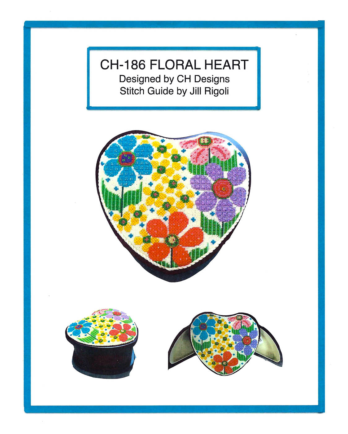 Heart ~ FLORAL HEART & STITCH GUIDE SET handpainted 18 Mesh Needlepoint Canvas by CH Designs from Danji