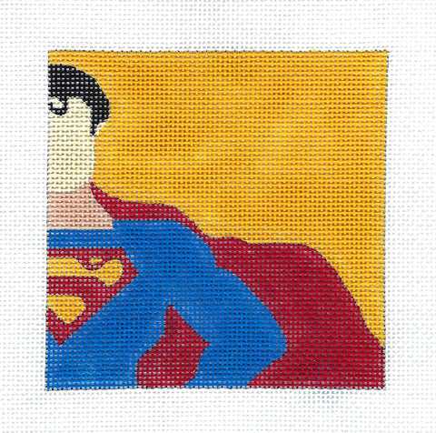 Movie ~ SUPERMAN in his Cape 4" Sq. Coaster handpainted Needlepoint Canvas by Melissa Prince