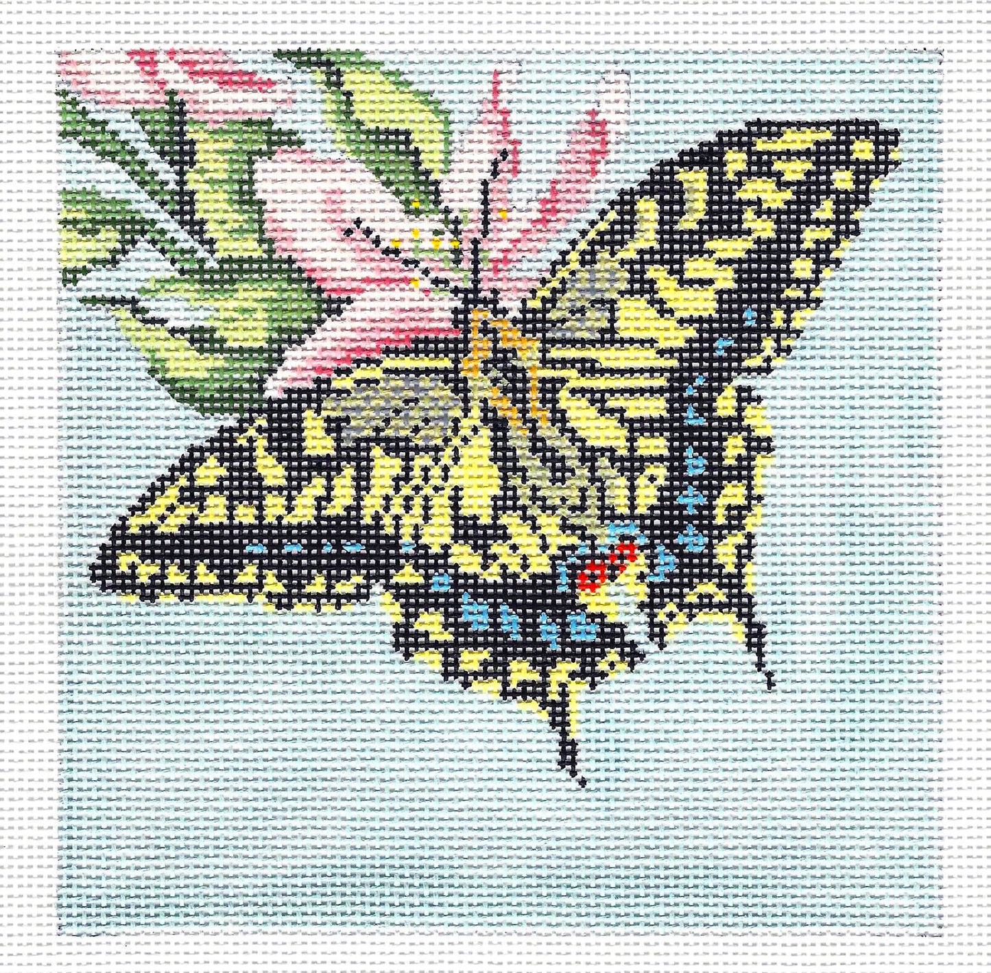 Butterfly Canvas ~ Swallowtail Butterfly 18 mesh handpainted 5" Sq. Needlepoint Canvas by Needle Crossings