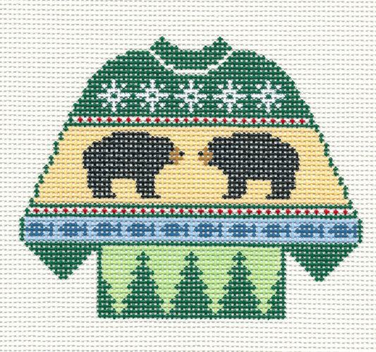 Sweater ~ 2 Black Bears Knitted Sweater 13 mesh handpainted Needlepoint Canvas Ornament by Silver Needle