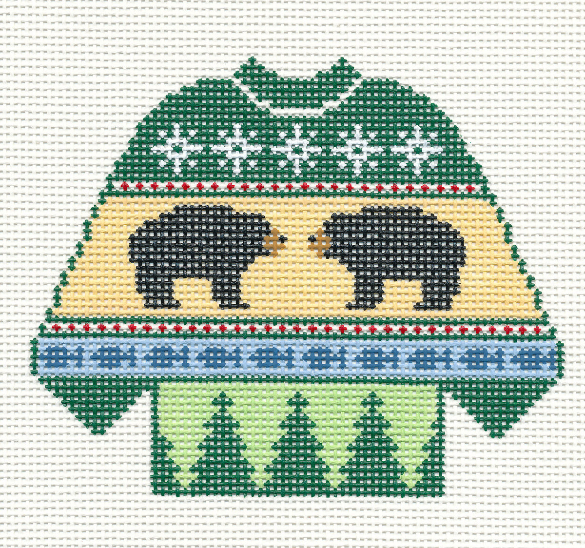 Sweater ~ 2 Black Bears Knitted Sweater 13 mesh handpainted Needlepoint Canvas Ornament by Silver Needle