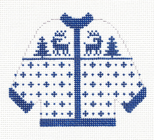 Sweater ~ Reindeer Blue & White KNITTED SWEATER handpainted Needlepoint Canvas by Silver Needle