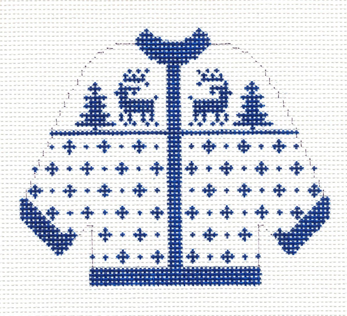 Sweater ~ Reindeer Blue & White KNITTED SWEATER handpainted 13 Mesh Needlepoint Canvas by Silver Needle