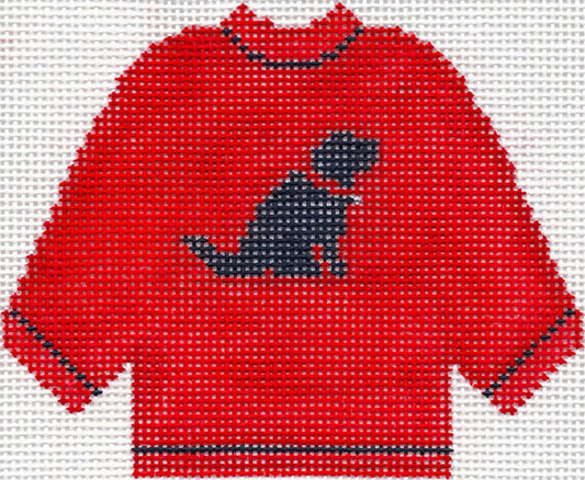 Sweater ~ Black Lab Dog on Red Sweater Ornament 13 Mesh handpainted Needlepoint Canvas by Silver Needle