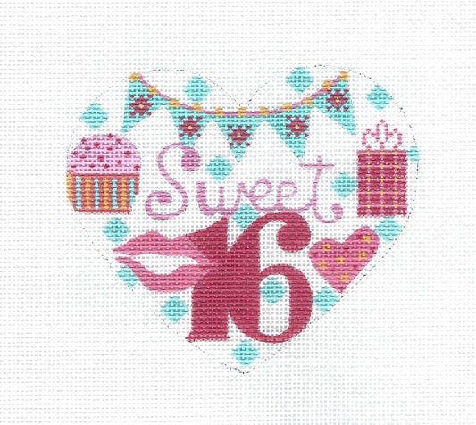 SWEET 16 BIRTHDAY HEART! Celebration on Handpainted Needlepoint Canvas by CH Designs from Danji