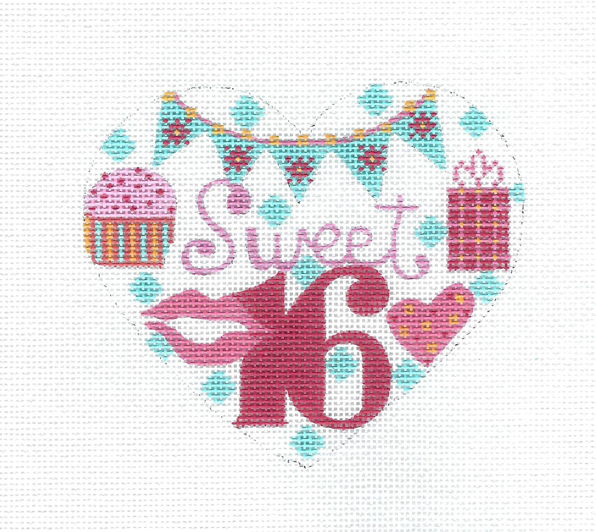 SWEET 16 BIRTHDAY HEART! Celebration on Handpainted Needlepoint Canvas by CH Designs from Danji