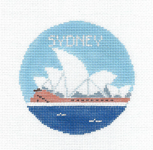 Travel Round ~ Sydney, Australia and the Opera House handpainted Needlepoint Canvas by Kathy Schenkel