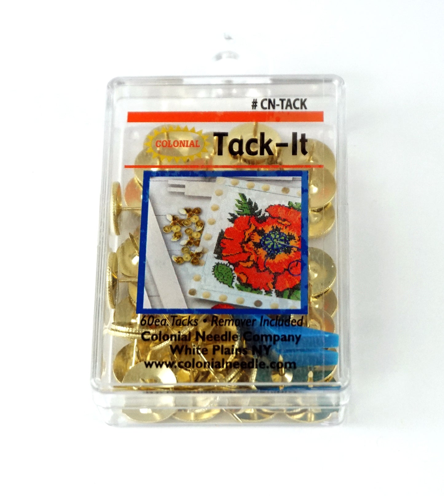Brass Tacks with Remover & Case Non-rusting Thumb Tacks by Colonial for Needlepoint, Crafts, Sewing and X- Stitch