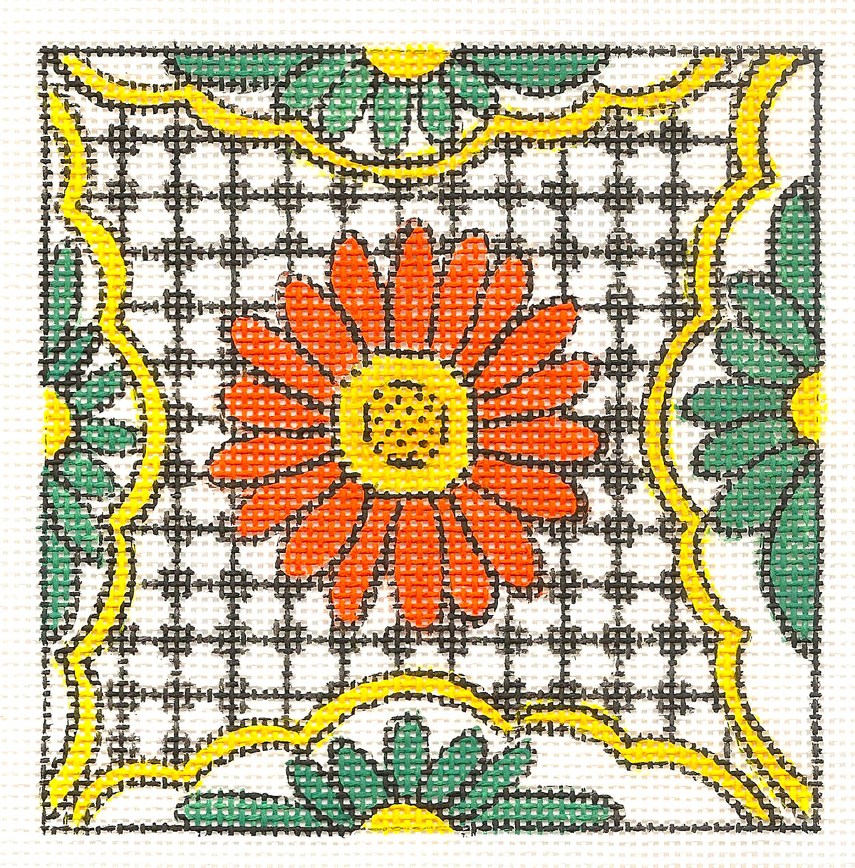 Coaster ~ Talavera Southwestern Red Flower 4" Square Coaster handpainted Needlepoint Canvas by Sundance