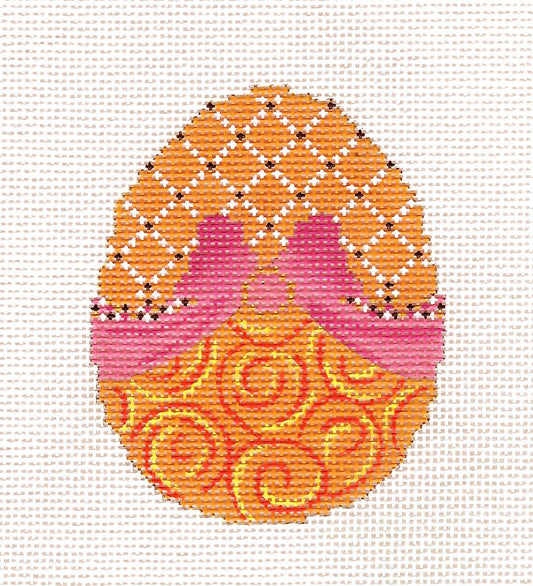 Kelly Clark Egg ~ Easter Tangerine & Ribbon EGG handpainted Needlepoint Ornament Canvas by Kelly Clark