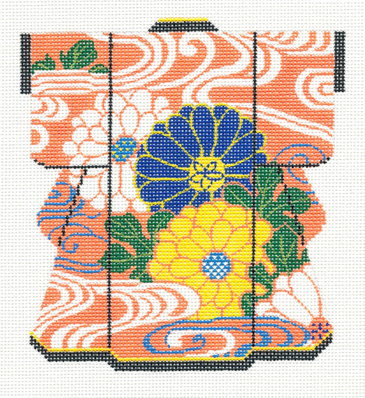 Kimono ~ Medium Tangerine & Blossoms Kimono handpainted Needlepoint Canvas 5"x 6" by LEE