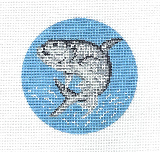Fish Round ~ Tarpon Fish 4" Ornament handpainted Needlepoint Canvas by Needle Crossings