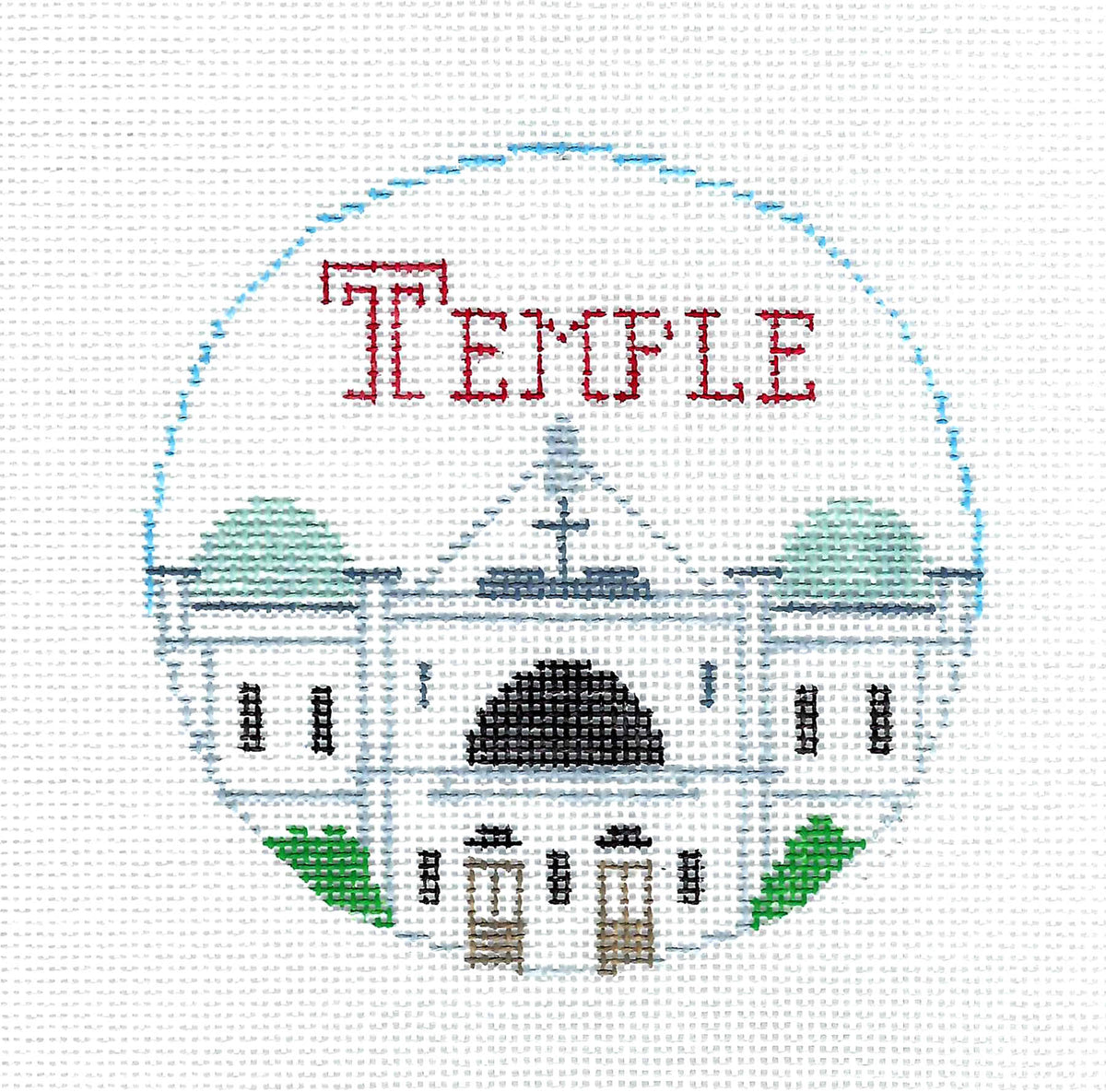 Destination ~ TEMPLE UNIVERSITY  in Philadelphia, PA. 18 Mesh handpainted Needlepoint Canvas by Kathy Schenkel