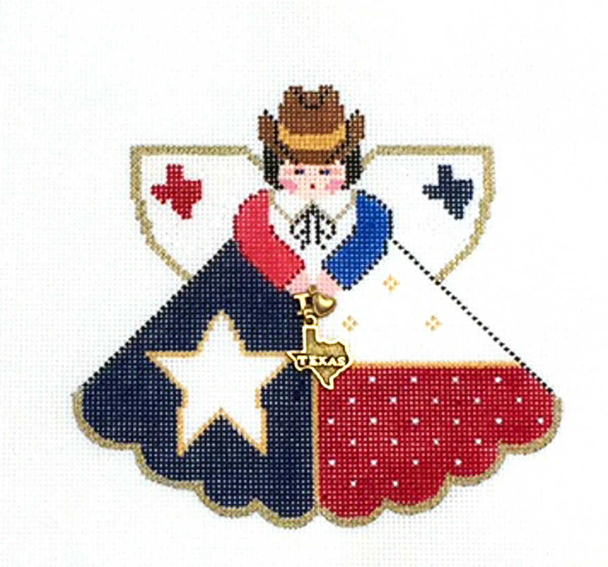 Angel ~ TEXAS Flag State Angel with Charm 18 Mesh handpainted Needlepoint Canvas by Painted Pony