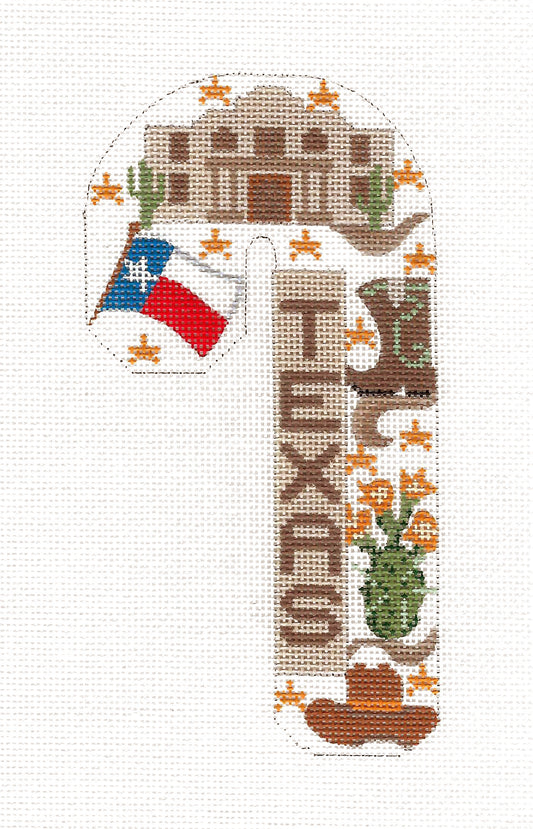 Candy Cane ~ TEXAS State Destination Large Candy Cane Needlepoint Canvas CH Designs by Danji