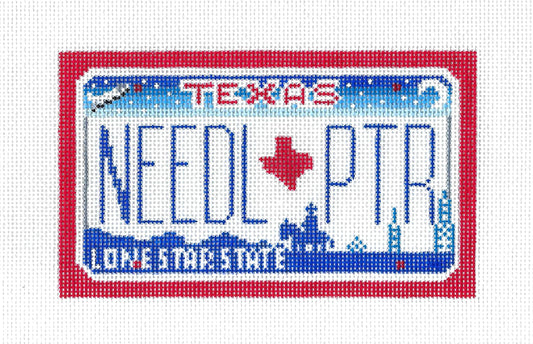 TEXAS "NEEDL PTR" License Plate handpainted Needlepoint Canvas by Starke Art from CBK