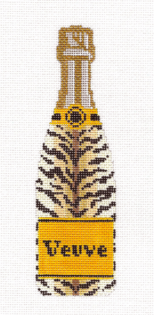 "Veuve" Champagne Bottle in TIGER Print handpainted Needlepoint Canvas by C'ate La Vie