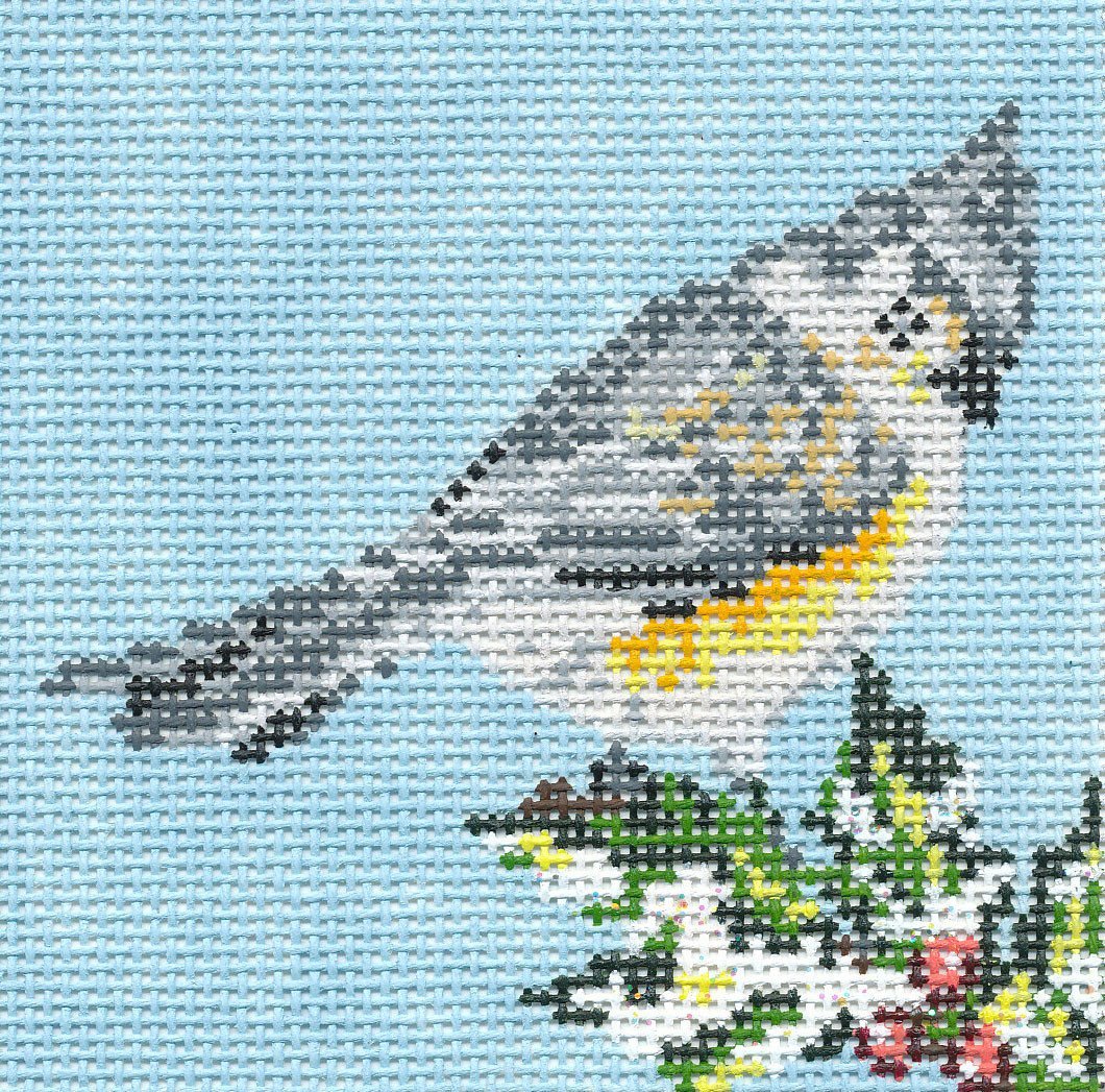 Canvas~Tufted Titmouse Bird Ornament handpainted Needlepoint Canvas~by Needle Crossings