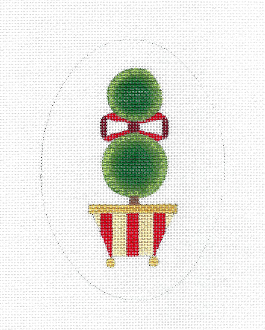 OVAL ~ Christmas Topiary Oval Ornament handpainted Needlepoint Canvas by Raymond Crawford