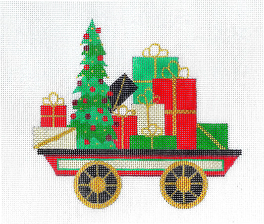 Christmas Train ~ Christmas Train Flat Bed Car with Decorated Christmas Tree & Gifts by Raymond Crawford