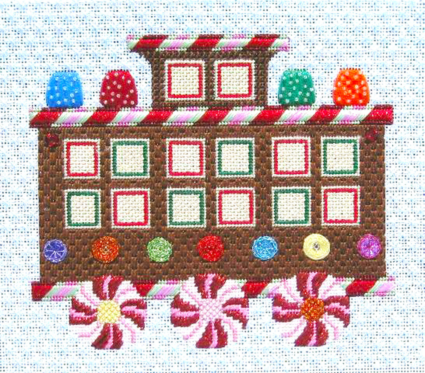 Gingerbread Holiday Train ~ Gingerbread Train Caboose handpainted Needlepoint Canvas by Raymond Crawford