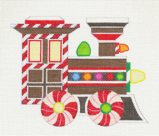 Gingerbread Holiday Train ~ Gingerbread Train Engine & STITCH GUIDE handpainted Needlepoint Canvas by Raymond Crawford