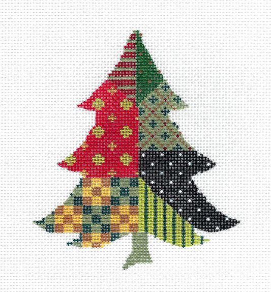 Kelly Clark Tree ~ Crazy Patchwork Tree #16 handpainted Needlepoint Ornament Canvas by Kelly Clark