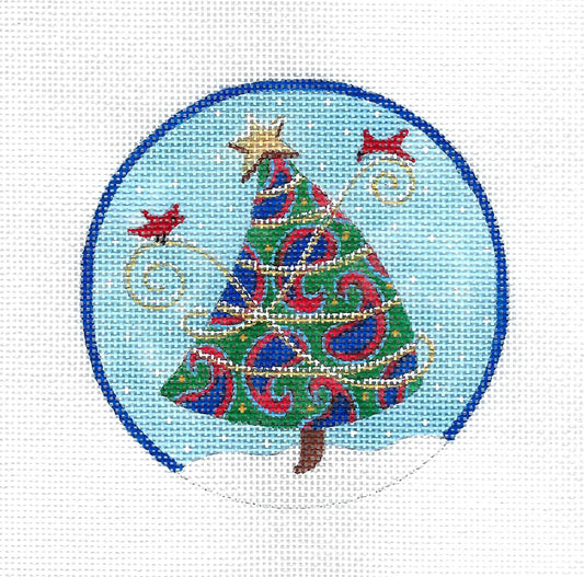 Christmas Tree ~ Paisley Christmas Tree & Gold Star & Cardinals Ornament on handpainted Needlepoint Canvas by JulieMar
