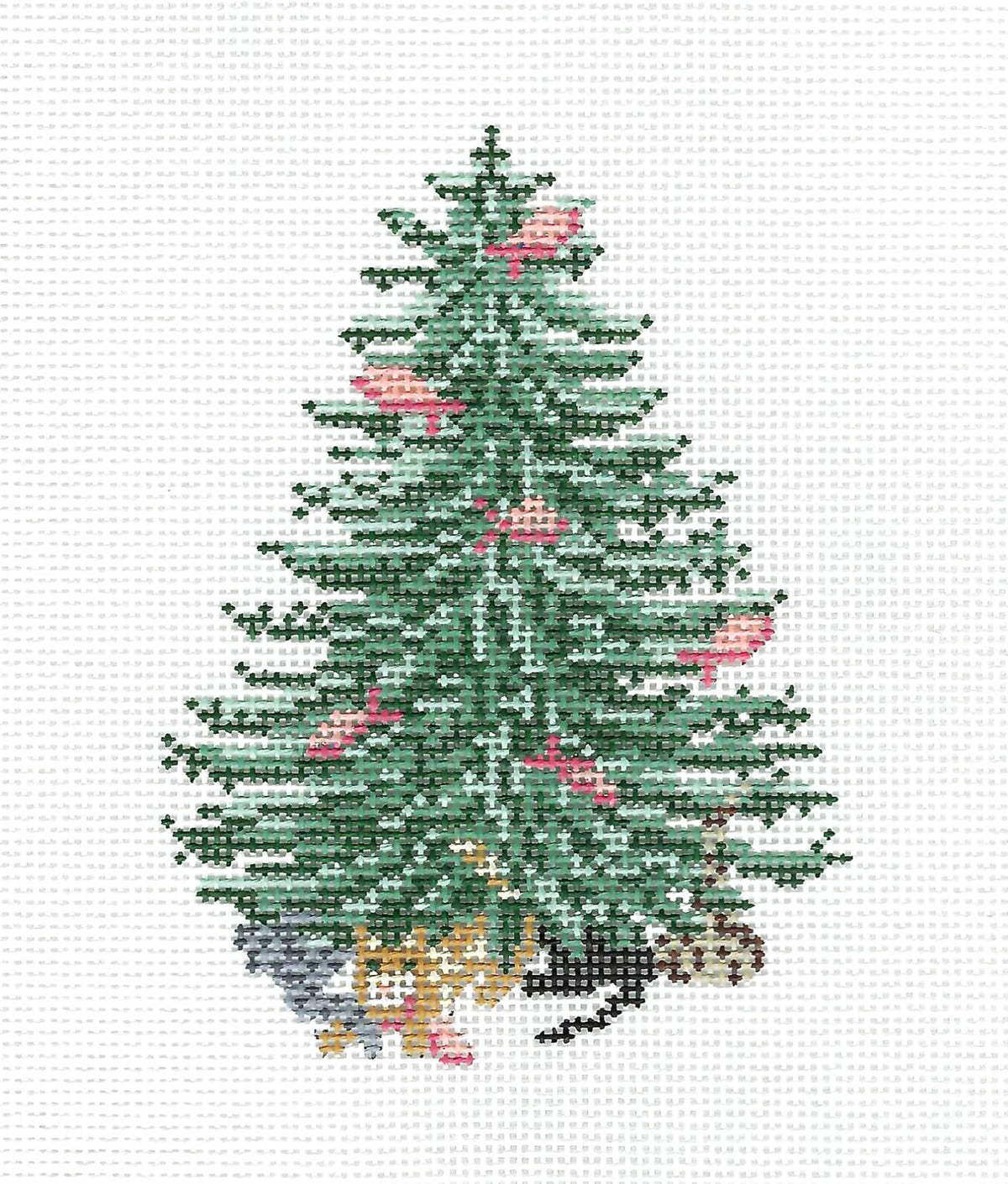 Cats Canvas ~ Christmas Cats and Pink Salmon Fish Tree 18 Mesh handpainted Needlepoint Canvas by Needle Crossings