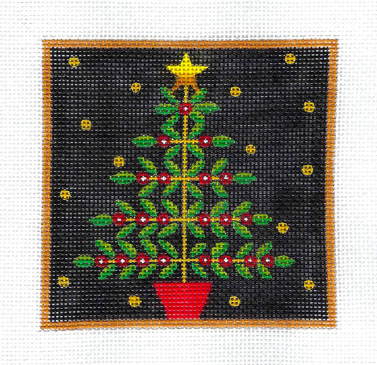 Tree with Berries & Star 4" Square handpainted 18 Mesh Needlepoint Canvas  by Maggie